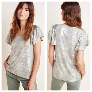 NWT Anthropologie Gold Flutter Sleeve Top